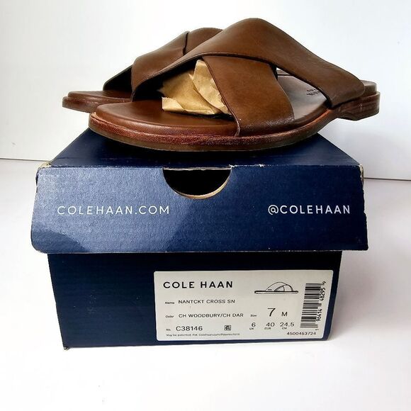 Cole Haan Mens Brown Leather Nantucket Cross Steap Sandals Size 7 w/Box! main image 5